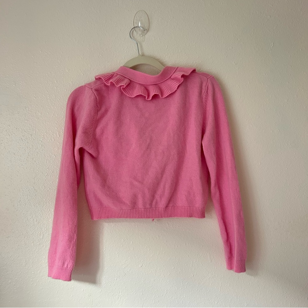 Maje Ruffled Wool-Blend Pink Cardigan - Picture 8 of 10